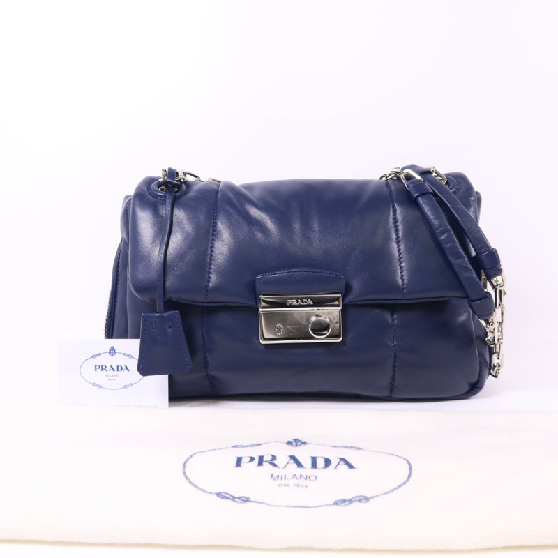 PRADA 羊皮皮革Chain Shoulder Bag銀扣鏈帶肩背袋-19