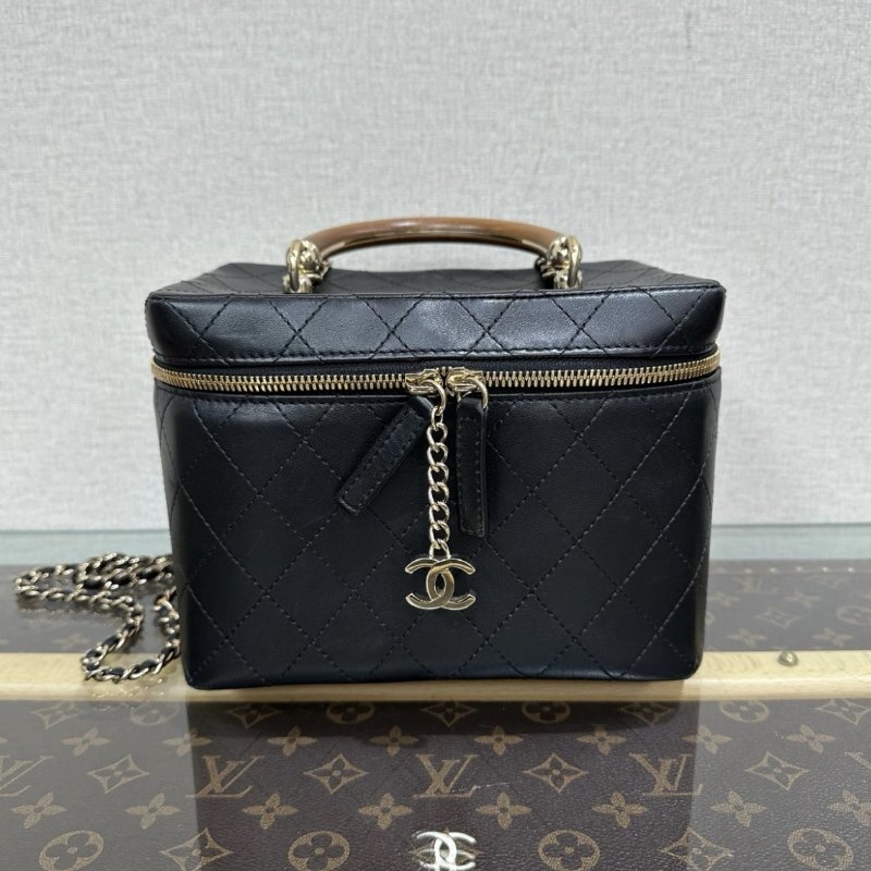 CHANEL 黑金限量款木質手柄Vanity手提斜背20*15*13 98新配件塵袋-0