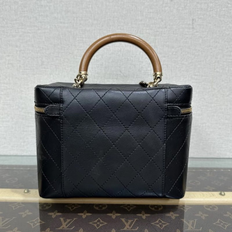 CHANEL 黑金限量款木質手柄Vanity手提斜背20*15*13 98新配件塵袋-5