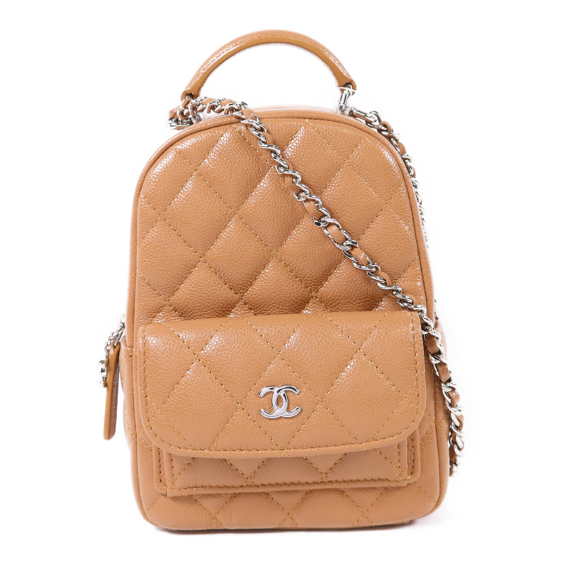 CHANEL 牛皮皮革Mini Backpack銀扣背包-0