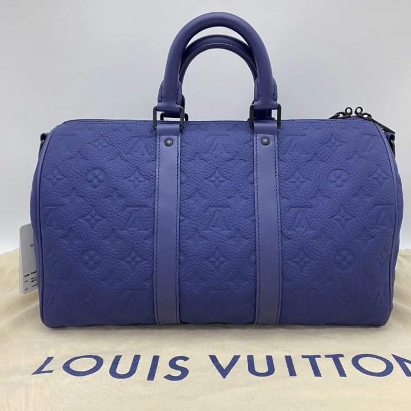 LV 藍色壓紋keepall35手提斜背旅行袋芯片款35*21*16.5 全新閒置配件塵袋-5