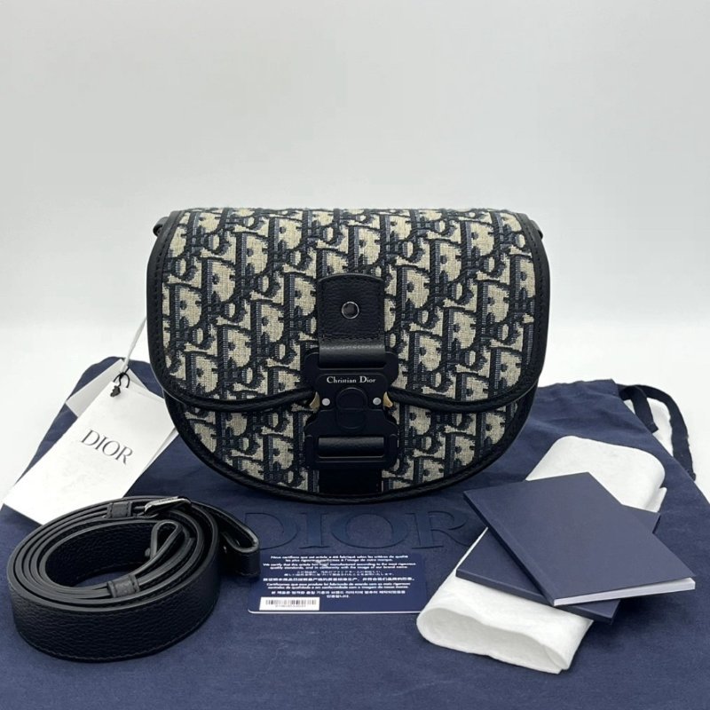 DIOR Gallop藍色老花馬鞍包20.5*16*5 全新閒置配件吊牌塵袋保卡-0