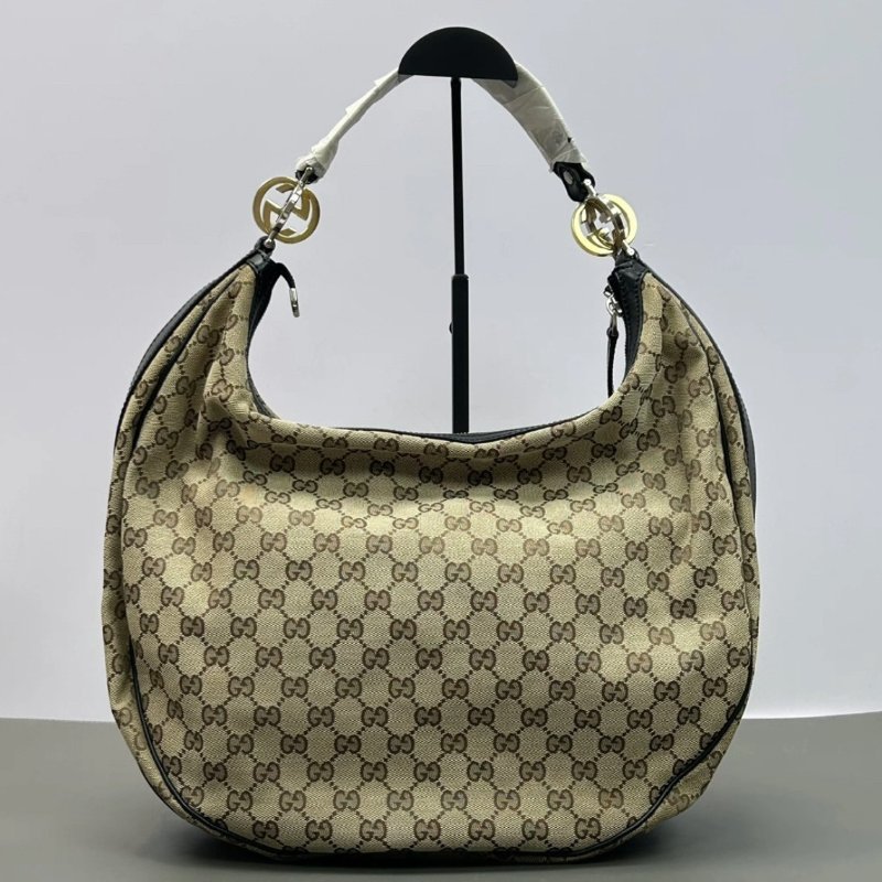 GUCCI 棕色老花雙G肩背腋下月亮包44*36*15 98新-5