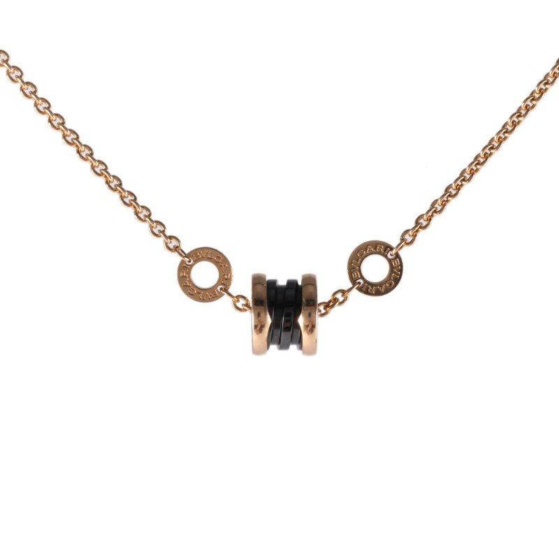 BVLGARI B.ZERO1小彈簧手鏈18K玫瑰金/黑陶瓷M-L碼玫瑰金手鍊／手環-0