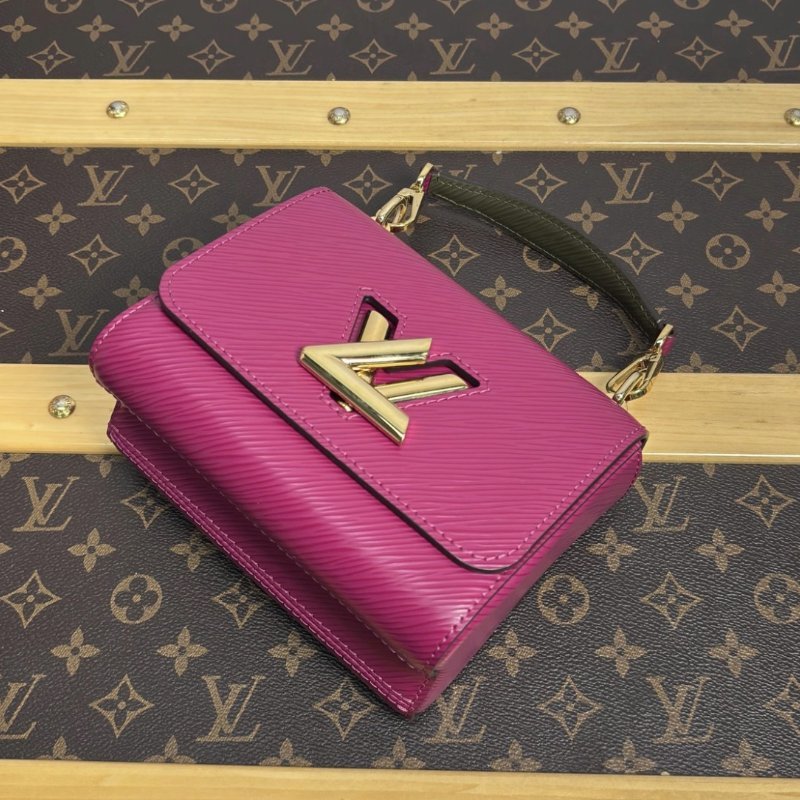 LV 玫紅色twist mini寬肩帶肩背斜背包15.5*12.5*7 98新配件盒子塵袋鏡子-2