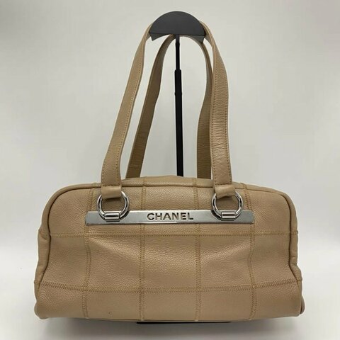 CHANEL vintage淺棕色波士頓包保齡球包手提包30*15*15 98新配件塵袋