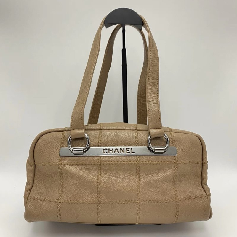 CHANEL vintage淺棕色波士頓包保齡球包手提包30*15*15 98新配件塵袋-0