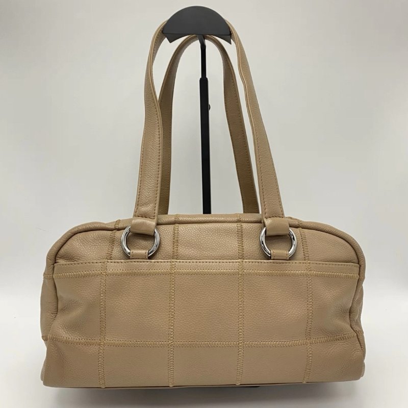 CHANEL vintage淺棕色波士頓包保齡球包手提包30*15*15 98新配件塵袋-5