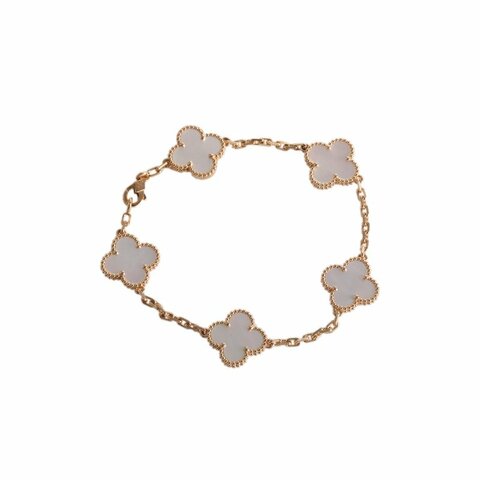 Van Cleef & Arpels VintageAlhambra中號五花手鏈新扣18K黃金/白貝母S-M碼黃金手鍊／手環