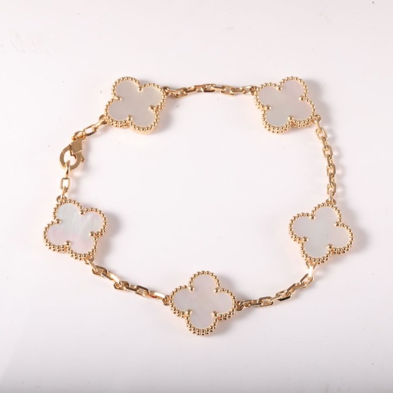 Van Cleef & Arpels VintageAlhambra中號五花手鏈新扣18K黃金/白貝母S-M碼黃金手鍊/手環-1