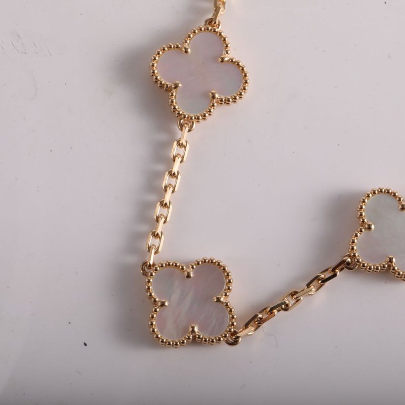 Van Cleef & Arpels VintageAlhambra中號五花手鏈新扣18K黃金/白貝母S-M碼黃金手鍊/手環-4