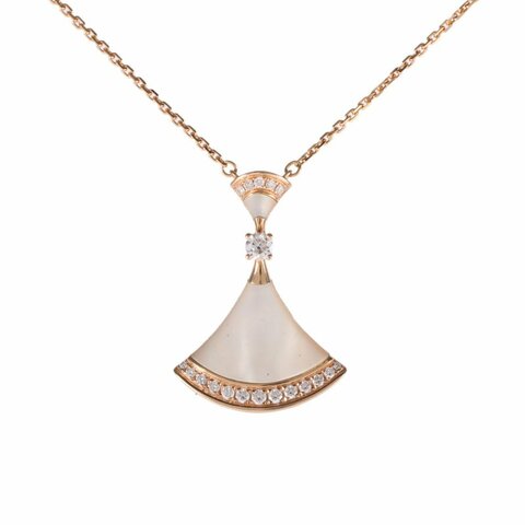 BVLGARI DIVASDREAM扇邊鑲鑽項鏈中號珍珠母貝18K玫瑰金/鑽石/白貝母項鏈玫瑰金18K項鍊