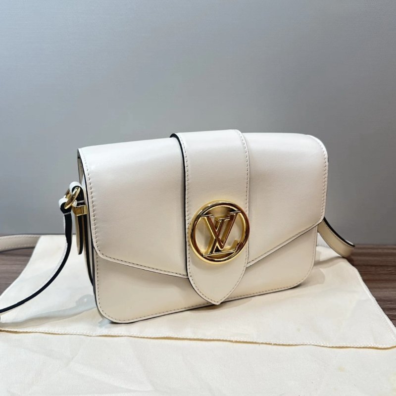 LV 奶白色金扣牛皮 Pont9 芯片款 2.5*14*7 99新配件盒子塵袋-1