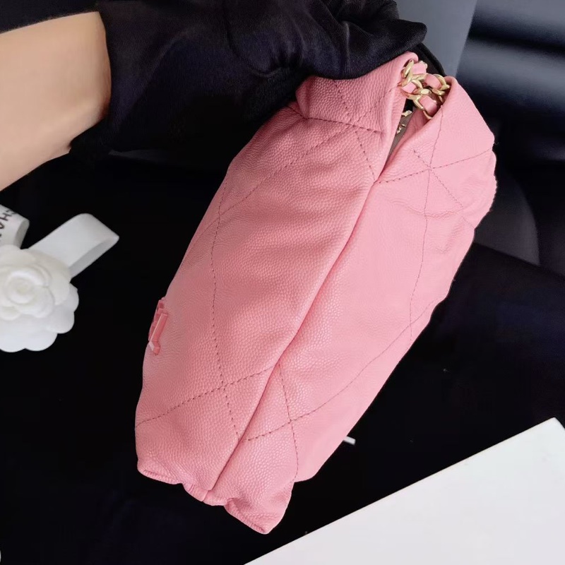 【全新品】CHANEL香奈兒22bag mini垃圾袋 so pink系列櫻花粉 牛皮魚子醬荔枝皮手提斜挎包-4