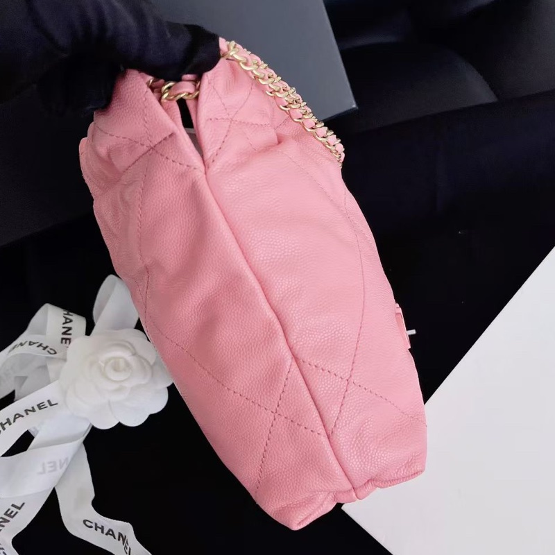 【全新品】CHANEL香奈兒22bag mini垃圾袋 so pink系列櫻花粉 牛皮魚子醬荔枝皮手提斜挎包-5