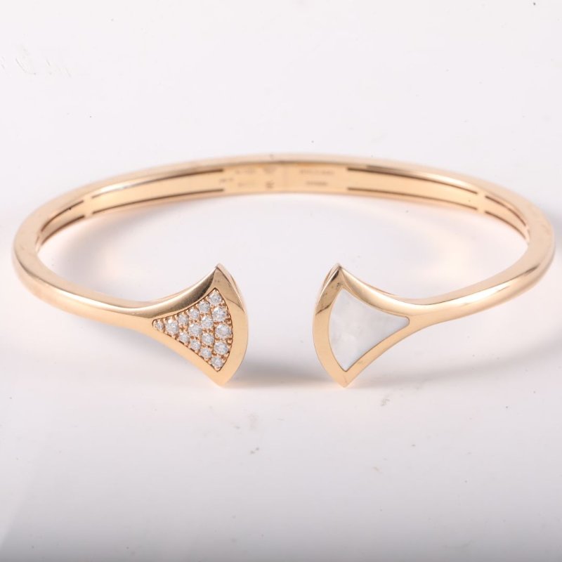 BVLGARI DIVASDREAM扇子開口手鐲白貝母拼拼18K玫瑰金/鑽石/白貝母S玫瑰金白貝母拼鑽石鑽石拼18K手鍊/手環-1
