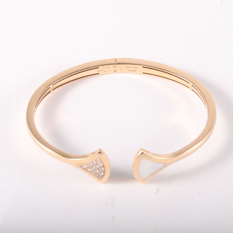 BVLGARI DIVASDREAM扇子開口手鐲白貝母拼拼18K玫瑰金/鑽石/白貝母S玫瑰金白貝母拼鑽石鑽石拼18K手鍊/手環-2