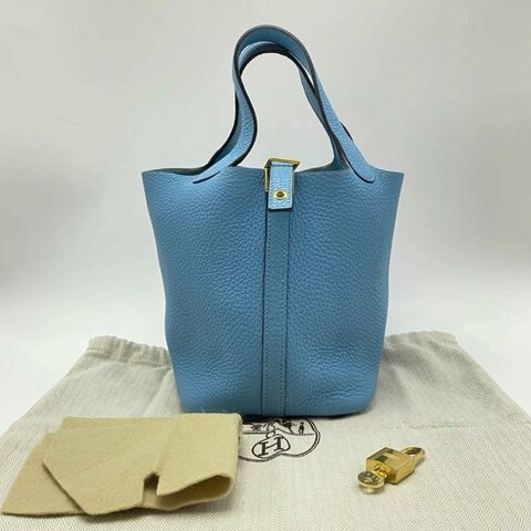 HERMES 金扣18菜籃子18*18*13 98新配件塵袋鑰匙鎖