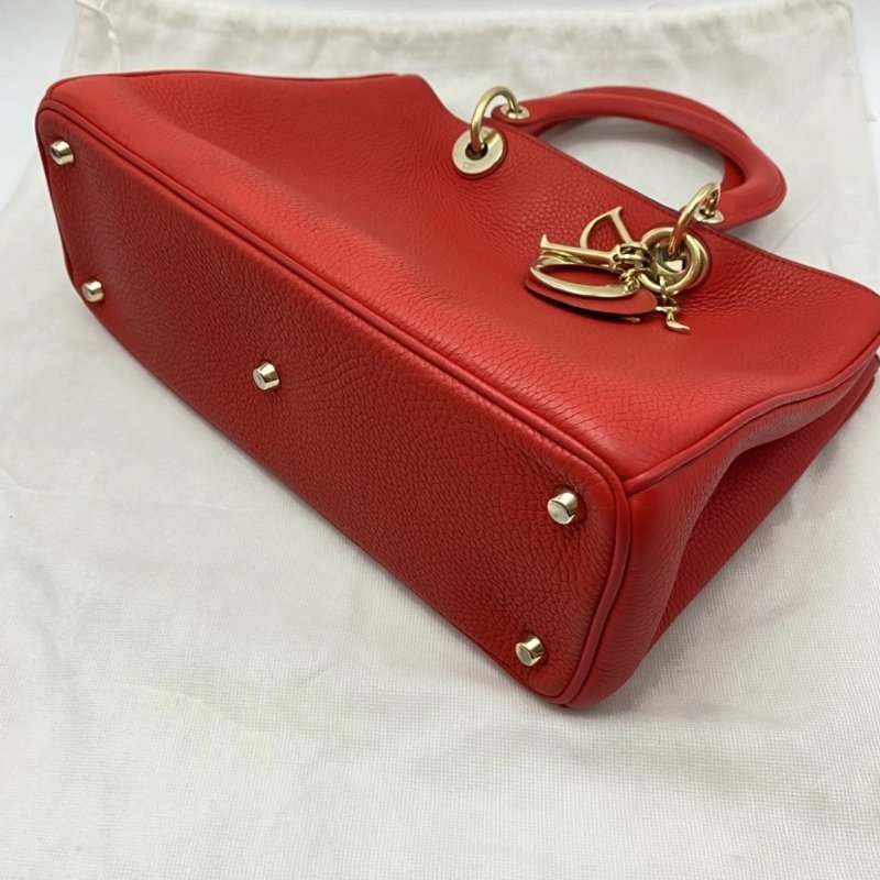 ✨DIOR 紅色金扣荔枝紋牛皮子母手提肩背包30*22*11 98新配件塵袋保卡-2