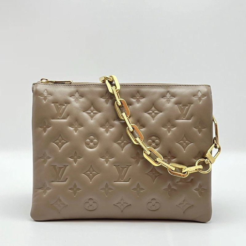 LV Coussin PM灰褐色老花肩背斜背包 芯片款 26.5*20*12 99新配件盒子塵袋-5