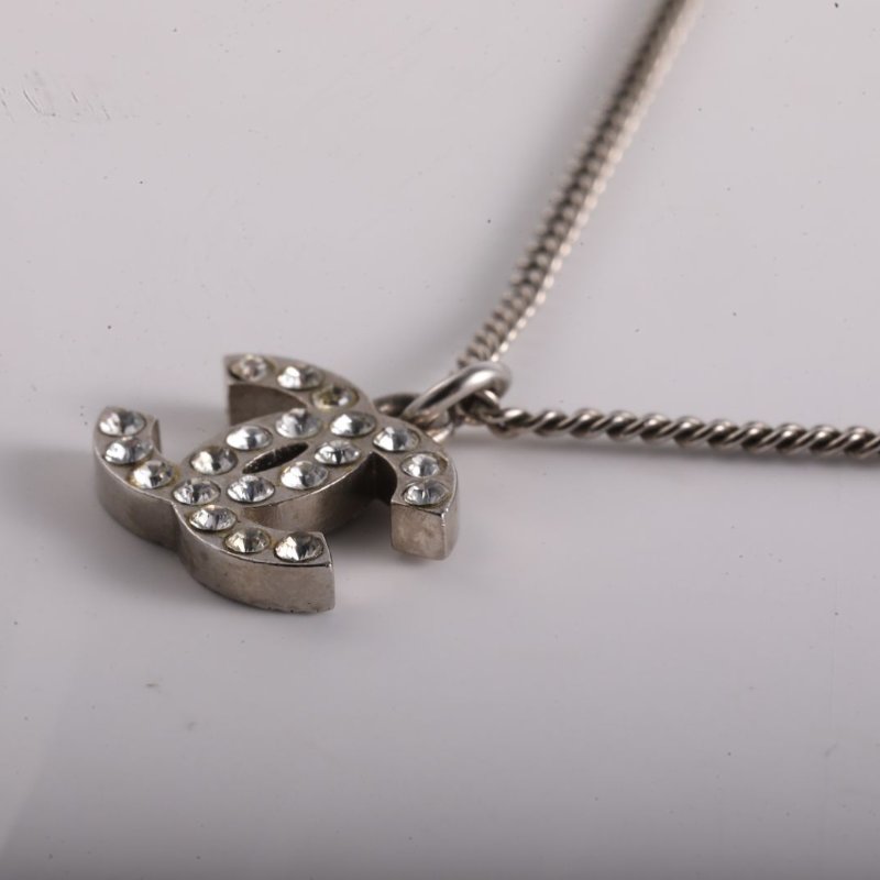 CHANEL 合金雙C水鑽吊墜項鏈項鍊-1