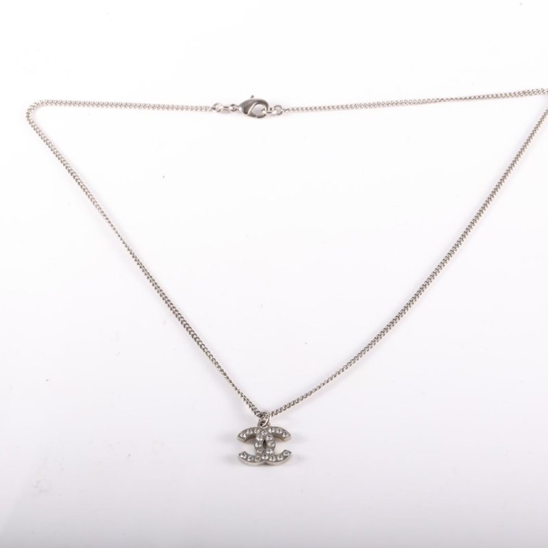 CHANEL 合金雙C水鑽吊墜項鏈項鍊-4