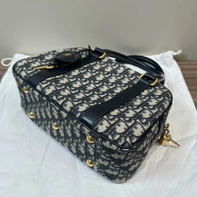 DIOR 藍色老花Oblique保齡球包中號25*16*9.5 98新配件盒子塵袋鑰匙鎖-2