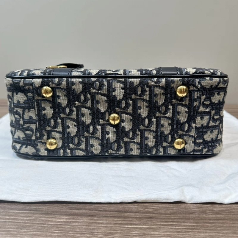 DIOR 藍色老花Oblique保齡球包中號25*16*9.5 98新配件盒子塵袋鑰匙鎖-3