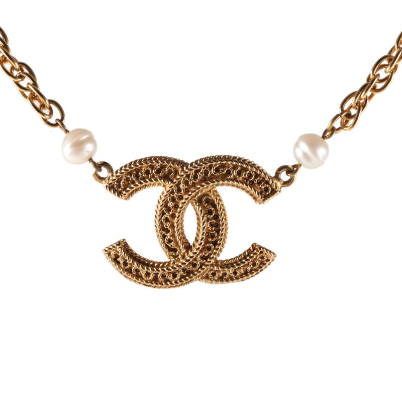 CHANEL 合金中古大雙C珍珠項鏈項鍊-0