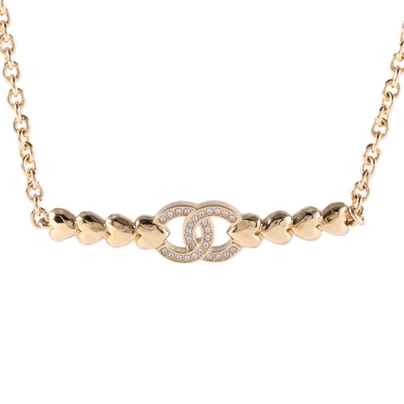 CHANEL 合金23P愛心雙C水鑽chocker項鏈項鍊-0