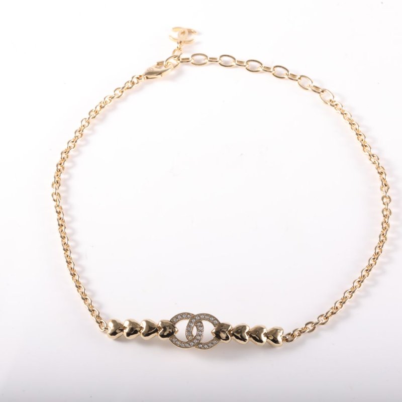 CHANEL 合金23P愛心雙C水鑽chocker項鏈項鍊-4