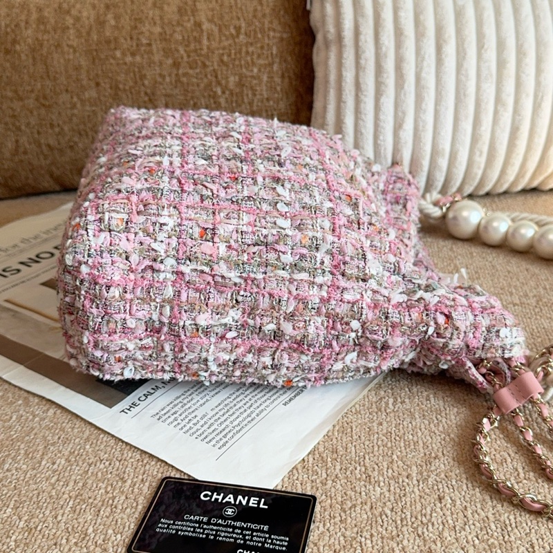 【近新閒置品】Chanel 香奈兒27開珍珠櫻花粉粗花呢手提托特包斜挎包-4