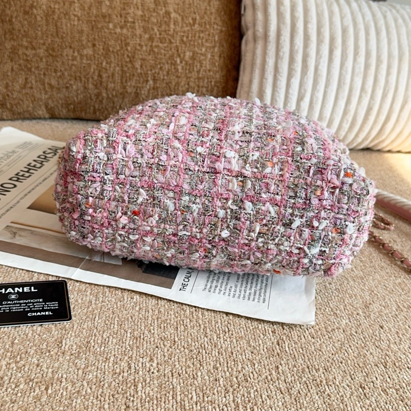 【近新閒置品】Chanel 香奈兒27開珍珠櫻花粉粗花呢手提托特包斜挎包-5