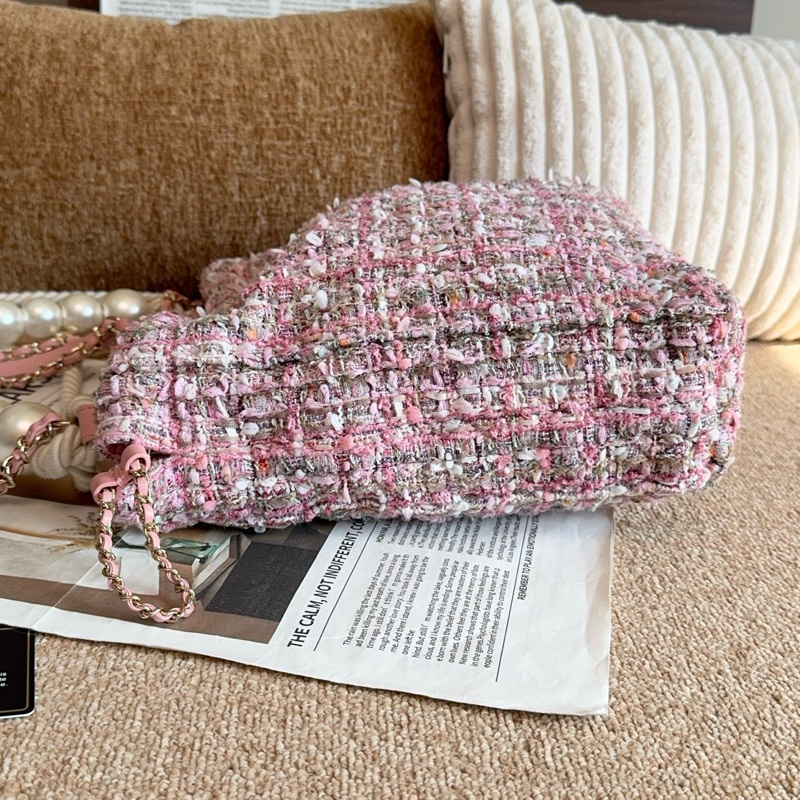 【近新閒置品】Chanel 香奈兒27開珍珠櫻花粉粗花呢手提托特包斜挎包-6