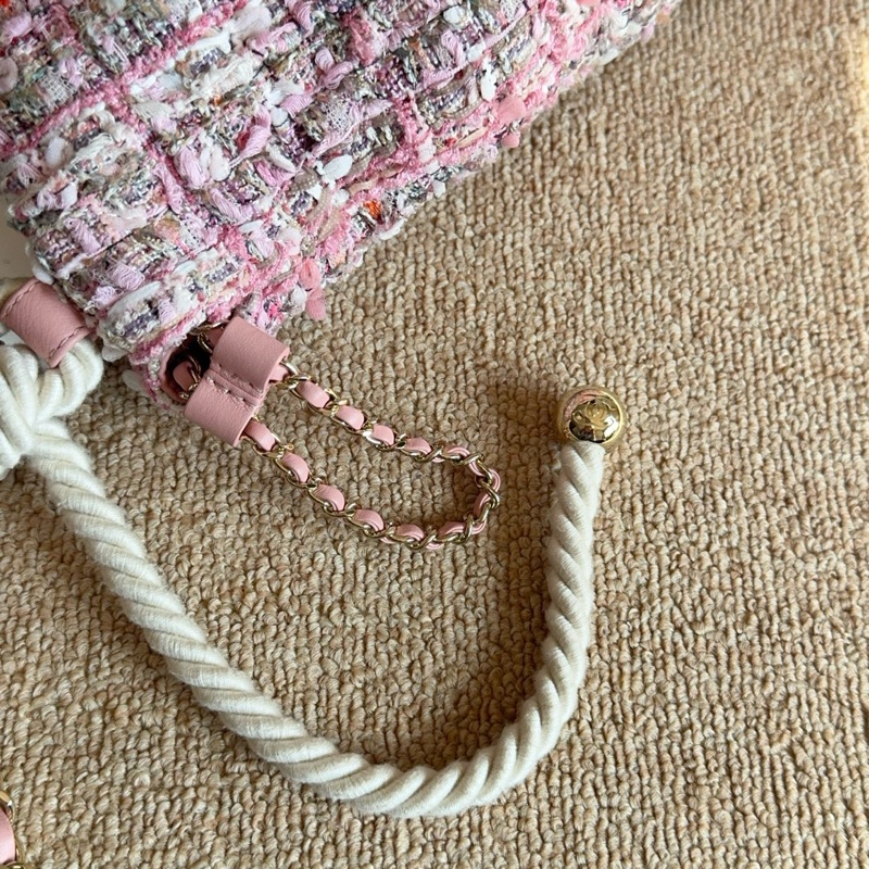 【近新閒置品】Chanel 香奈兒27開珍珠櫻花粉粗花呢手提托特包斜挎包-11