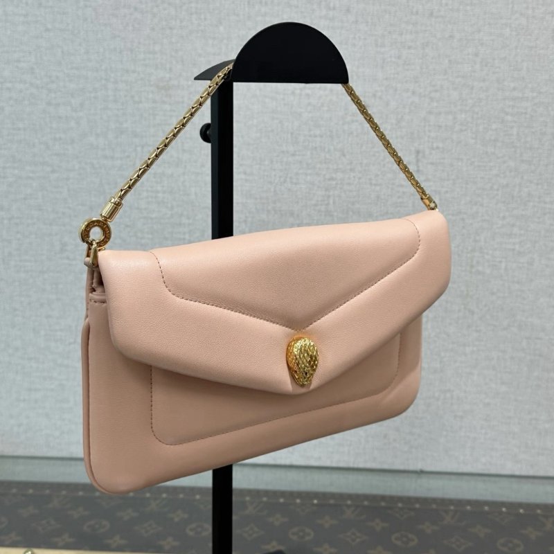 BVLGARI 肉粉色金扣七夕限定蛇頭手提包22.5*14*2 99新配件盒子塵袋保卡-1