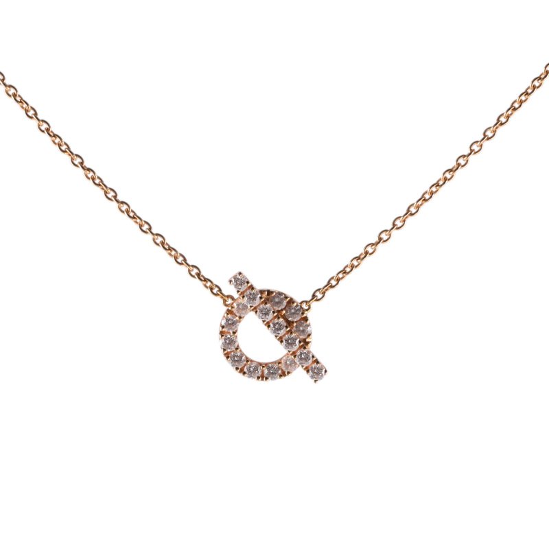 HERMES Finesse小Q項鏈滿鑽18K玫瑰金/鑽石項鏈玫瑰金18K項鍊-0