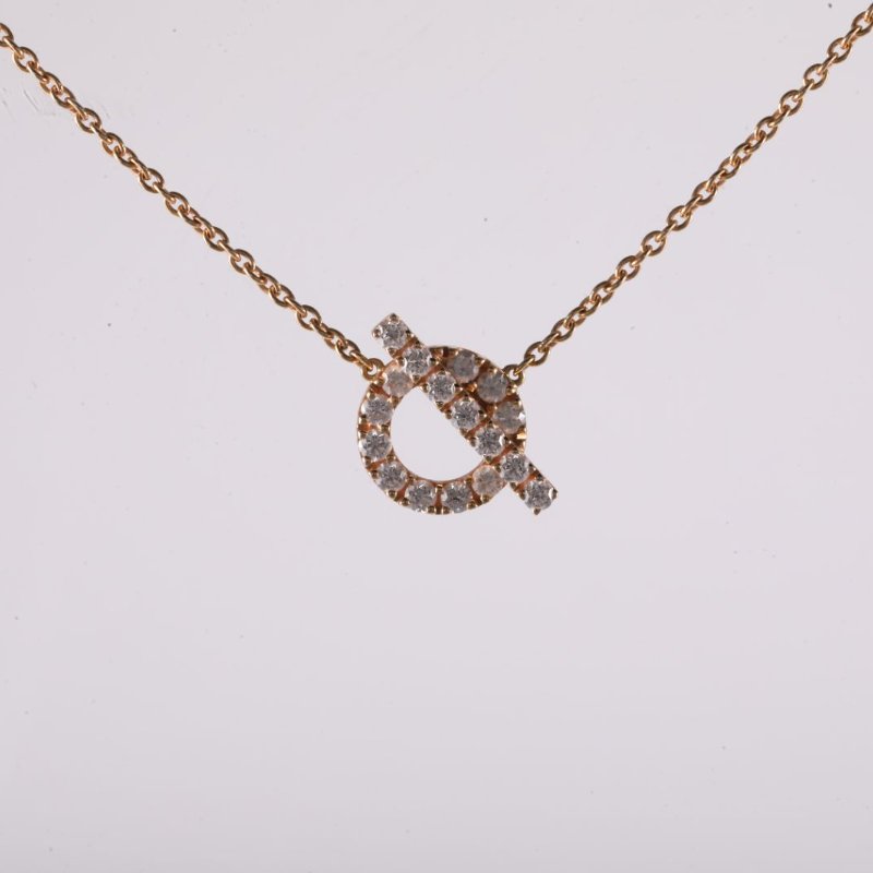 HERMES Finesse小Q項鏈滿鑽18K玫瑰金/鑽石項鏈玫瑰金18K項鍊-1