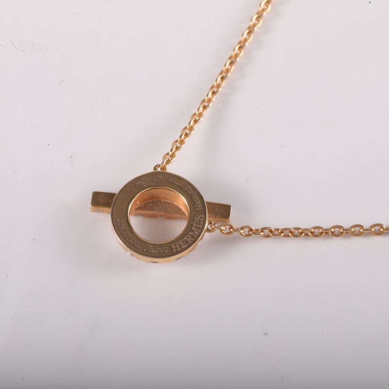 HERMES Finesse小Q項鏈滿鑽18K玫瑰金/鑽石項鏈玫瑰金18K項鍊-3