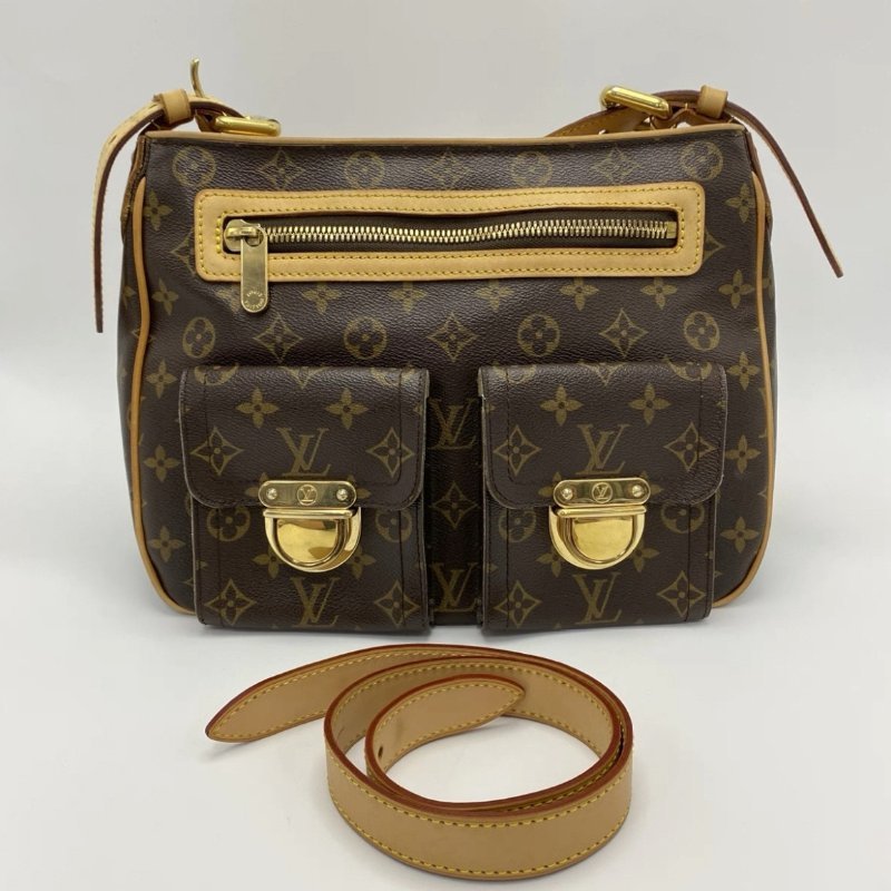 LV 老花曼哈頓塞納河肩背斜背包 30*25*11 98新配件塵袋-0