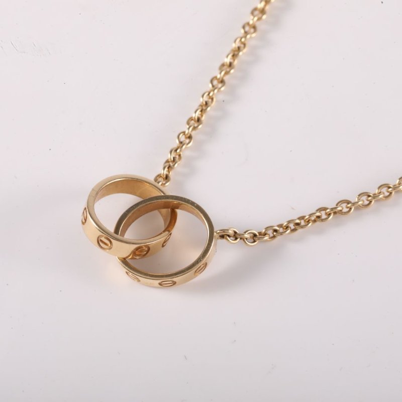 Cartier LOVE18K金雙環項鏈18K玫瑰金項鏈玫瑰金項鍊-1