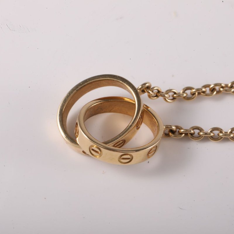 Cartier LOVE18K金雙環項鏈18K玫瑰金項鏈玫瑰金項鍊-2