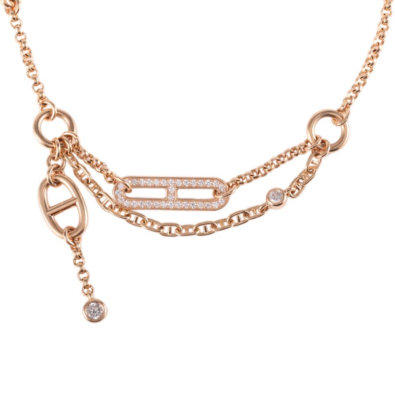 HERMES 18K玫瑰金鑽石玫瑰金CHAINEDANCRECHAOS豬鼻子手鏈SH18K/手鍊/手環-0