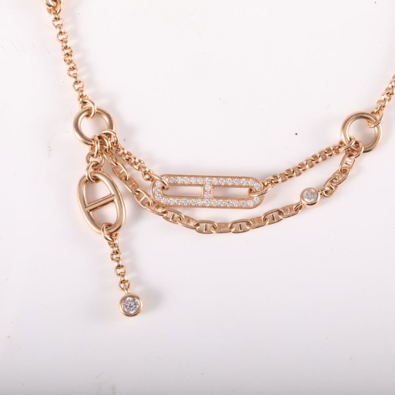HERMES 18K玫瑰金鑽石玫瑰金CHAINEDANCRECHAOS豬鼻子手鏈SH18K/手鍊/手環-1