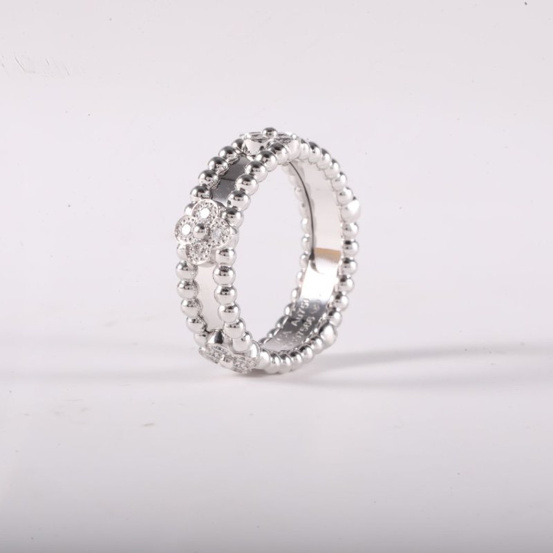 Van Cleef & Arpels 18K白金鑽石白金PerléeClovers萬花筒鑲鑽戒指5318K/戒指-1