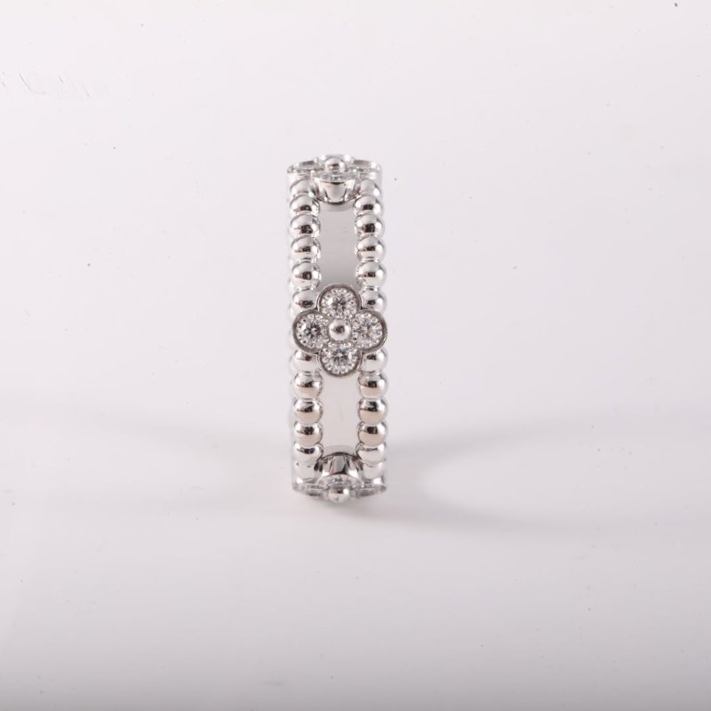 Van Cleef & Arpels 18K白金鑽石白金PerléeClovers萬花筒鑲鑽戒指5318K/戒指-2