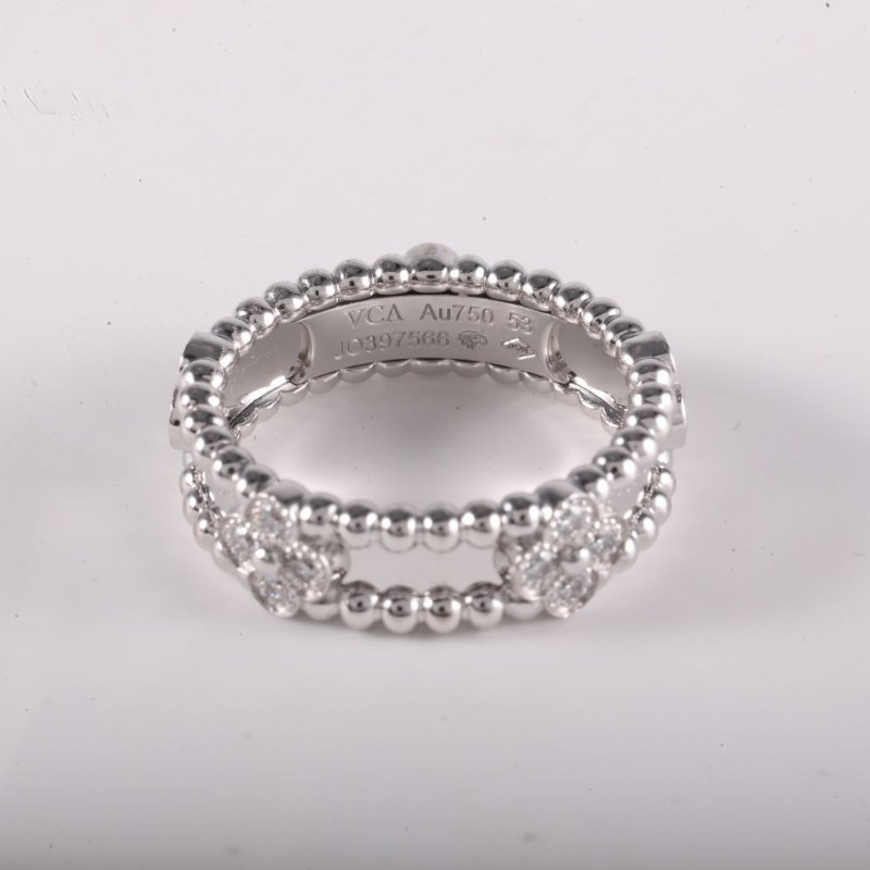 Van Cleef & Arpels 18K白金鑽石白金PerléeClovers萬花筒鑲鑽戒指5318K/戒指-3
