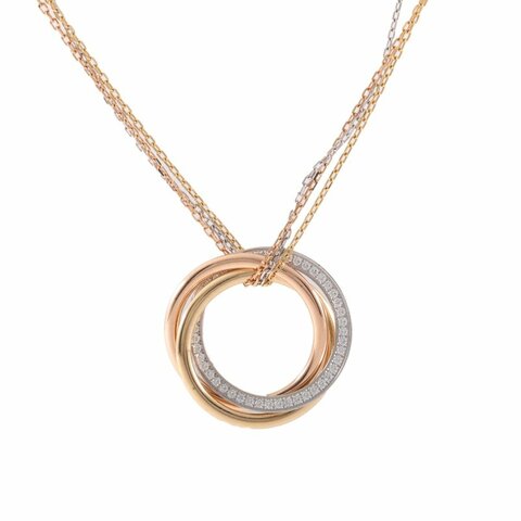 Cartier 18K黃金18K白金18K玫瑰金鑽石TRINITY三環半鑽項鏈中號///項鍊