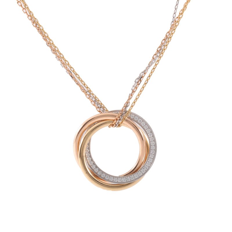 Cartier 18K黃金18K白金18K玫瑰金鑽石TRINITY三環半鑽項鏈中號///項鍊-0