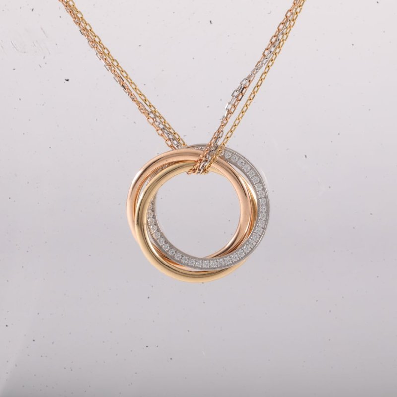 Cartier 18K黃金18K白金18K玫瑰金鑽石TRINITY三環半鑽項鏈中號///項鍊-1
